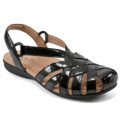 Hot Earth Shoes Berri Woven Casual Round Toe Slip-on Sandals Black Patent