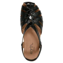 Hot Earth Shoes Berri Woven Casual Round Toe Slip-on Sandals Black Patent