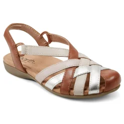 Discount Earth Shoes Berri Woven Casual Round Toe Slip-on Sandals Medium Brown