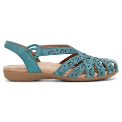 Outlet Earth Shoes Briel Round Toe Casual Slingback Flat Sandals Turquoise