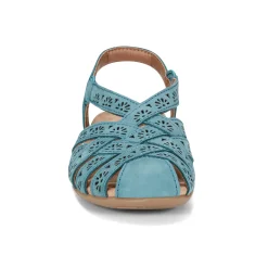 Outlet Earth Shoes Briel Round Toe Casual Slingback Flat Sandals Turquoise