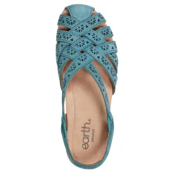 Outlet Earth Shoes Briel Round Toe Casual Slingback Flat Sandals Turquoise