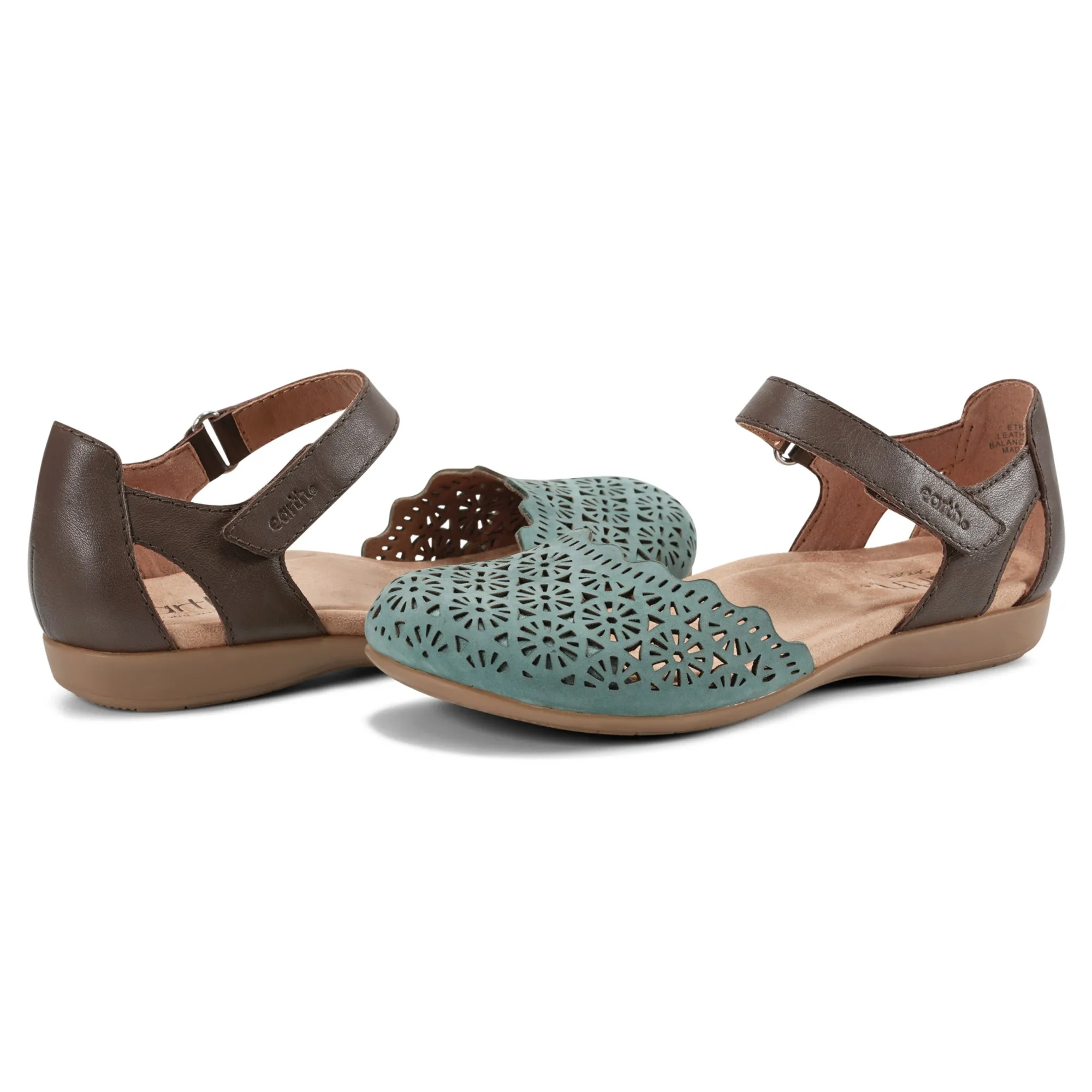 Sale Earth Shoes Bronnie Casual Slip-On Perforated Sandals Green/Brown