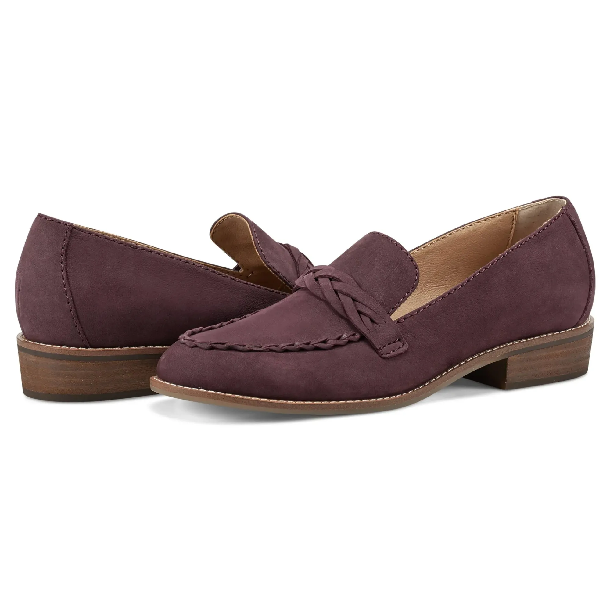 Earth Shoes Edie Stacked Heel Casual Slip-on Loafers Dark Red