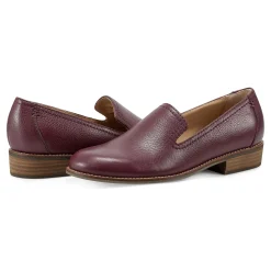 Outlet Earth Shoes Edna Round Toe Casual Slip-on Flat Loafers Dark Red