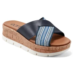 Hot Earth Shoes Finale Casual Slip-On Wedge Platform Sandals Dark Blue