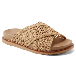 Discount Earth Shoes Flurry Round Toe Slip-on Flat Casual Sandals Medium Natural