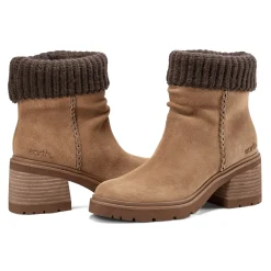 Outlet Earth Shoes Gresa Waterproof Block Heel Round Toe Casual Booties Medium Natural