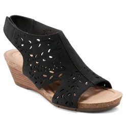 Hot Earth Shoes Halin Round Toe Casual Slingback Wedge Sandals Black