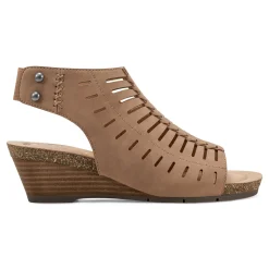 Clearance Earth Shoes Hana Round Toe Laser Cut Dress Sandals Medium Brown