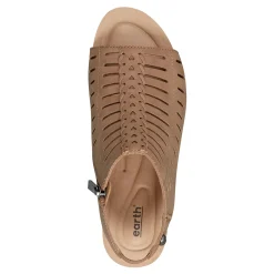 Clearance Earth Shoes Hana Round Toe Laser Cut Dress Sandals Medium Brown