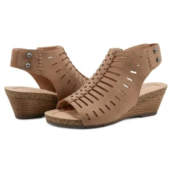 Clearance Earth Shoes Hana Round Toe Laser Cut Dress Sandals Medium Brown