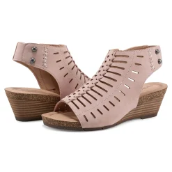 Best Earth Shoes Hana Round Toe Laser Cut Dress Sandals Light Pink