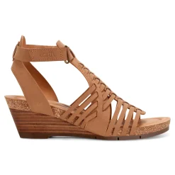 Discount Earth Shoes Hattie Round Toe Strappy Wedge Sandals Medium Brown