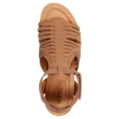 Discount Earth Shoes Hattie Round Toe Strappy Wedge Sandals Medium Brown