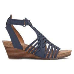 Sale Earth Shoes Hattie Round Toe Strappy Wedge Sandals Dark Blue