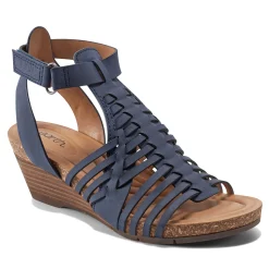 Sale Earth Shoes Hattie Round Toe Strappy Wedge Sandals Dark Blue