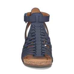 Sale Earth Shoes Hattie Round Toe Strappy Wedge Sandals Dark Blue