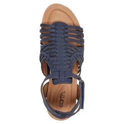 Sale Earth Shoes Hattie Round Toe Strappy Wedge Sandals Dark Blue
