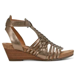 Outlet Earth Shoes Hattie Round Toe Strappy Wedge Sandals Pewter