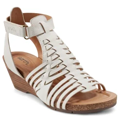 Outlet Earth Shoes Hattie Round Toe Strappy Wedge Sandals Ivory