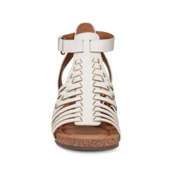 Outlet Earth Shoes Hattie Round Toe Strappy Wedge Sandals Ivory