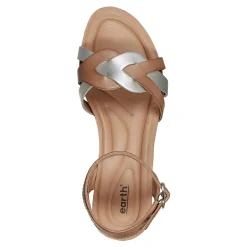 Outlet Earth Shoes Herly Woven Strappy Stacked Heel Dress Sandals Light Natural