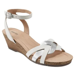 Outlet Earth Shoes Herly Woven Strappy Stacked Heel Dress Sandals White
