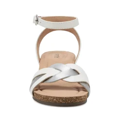 Outlet Earth Shoes Herly Woven Strappy Stacked Heel Dress Sandals White