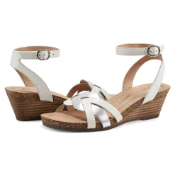Outlet Earth Shoes Herly Woven Strappy Stacked Heel Dress Sandals White