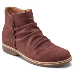 Hot Earth Shoes Hilaree Water Repellent Round Toe Ruched Casual Booties Dark Red