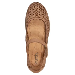 Clearance Earth Shoes Lady Perforated Slip-On Ballet Flat Dark Brown