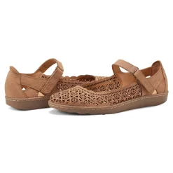 Clearance Earth Shoes Lady Perforated Slip-On Ballet Flat Dark Brown