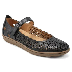 Clearance Earth Shoes Lady Perforated Slip-On Ballet Flat Black