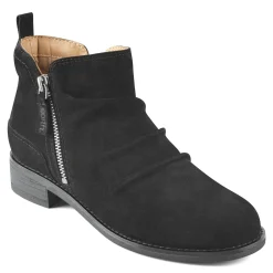 Earth Shoes Nadya Round Toe Ruched Casual Booties Black Suede