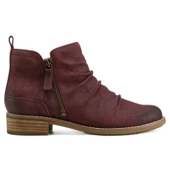 Sale Earth Shoes Nadya Round Toe Ruched Casual Booties Dark Red