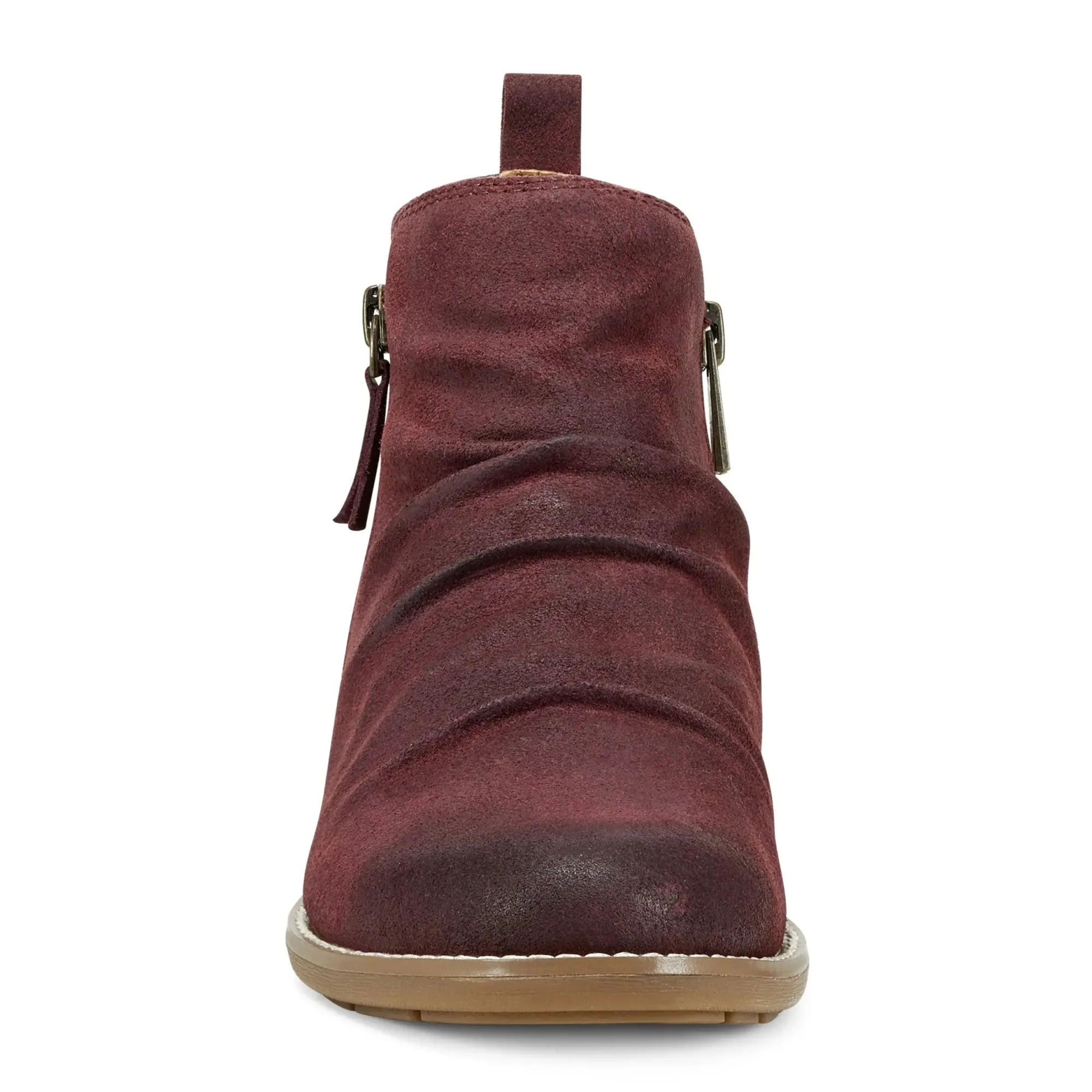 Sale Earth Shoes Nadya Round Toe Ruched Casual Booties Dark Red