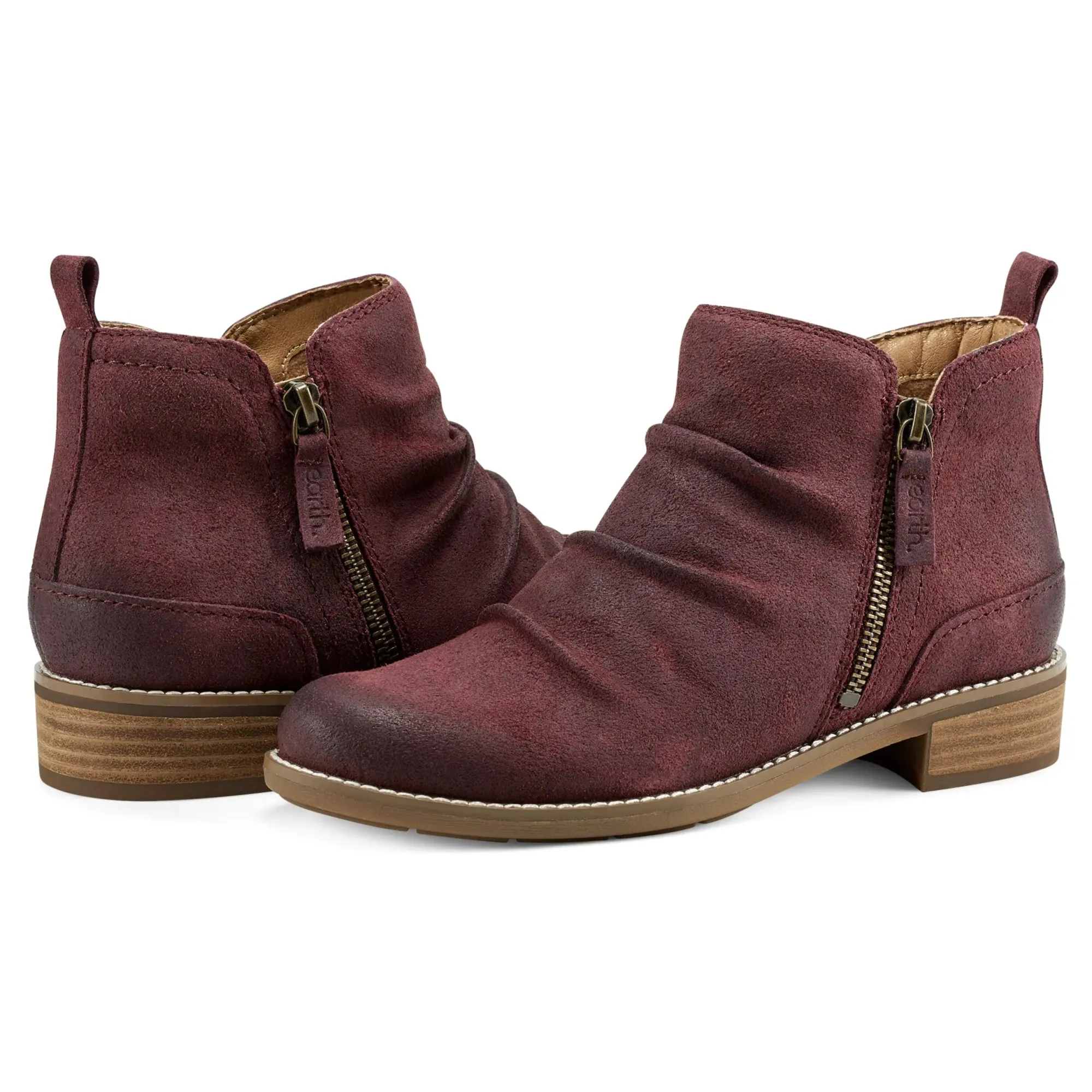 Sale Earth Shoes Nadya Round Toe Ruched Casual Booties Dark Red