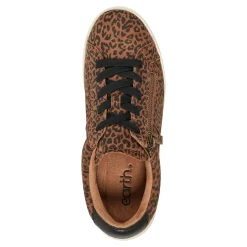 Outlet Earth Shoes Netta Round Toe Casual Lace-up Sneakers Leopard