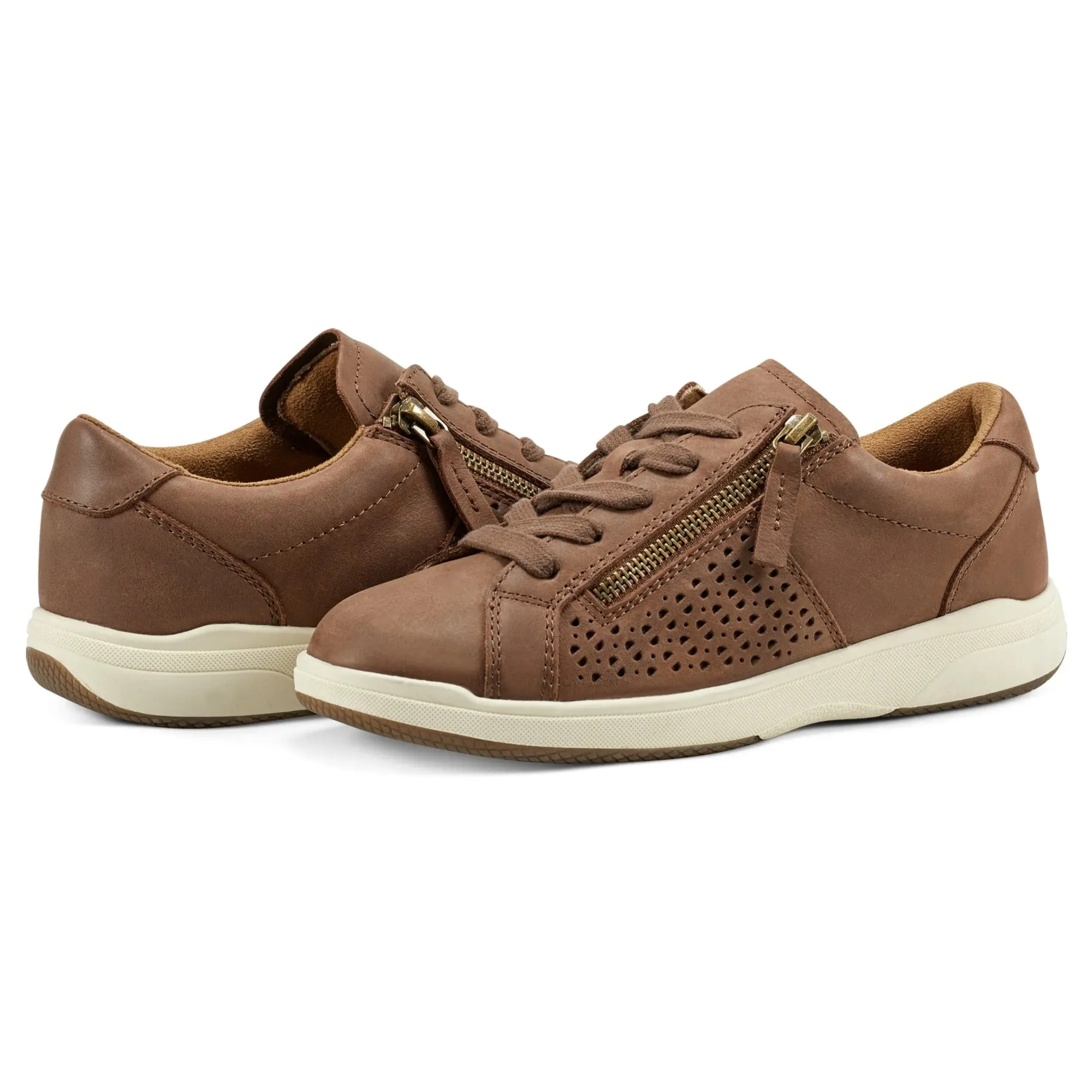 Outlet Earth Shoes Netta Round Toe Casual Lace-up Sneakers Dark Natural