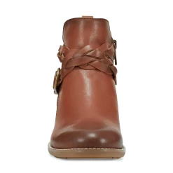 Earth Shoes Nicole Round Toe Stacked Heel Casual Booties Medium Brown