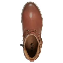 Earth Shoes Nicole Round Toe Stacked Heel Casual Booties Medium Brown