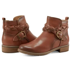 Earth Shoes Nicole Round Toe Stacked Heel Casual Booties Medium Brown