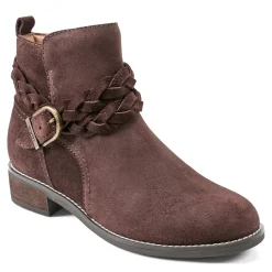 New Earth Shoes Nicole Round Toe Stacked Heel Casual Booties Chocolate Suede