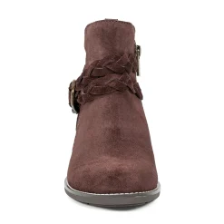 New Earth Shoes Nicole Round Toe Stacked Heel Casual Booties Chocolate Suede