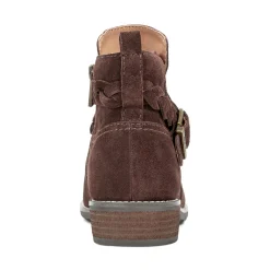 New Earth Shoes Nicole Round Toe Stacked Heel Casual Booties Chocolate Suede