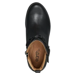 Earth Shoes Nicole Round Toe Stacked Heel Casual Booties Black