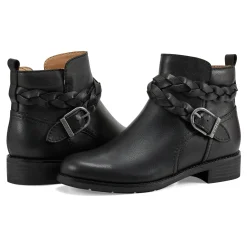 Earth Shoes Nicole Round Toe Stacked Heel Casual Booties Black