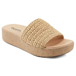 Discount Earth Shoes Sachan Casual Slip-on Wedge Platform Sandals Light Natural Rafia