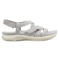 Clearance Earth Shoes Samsin Round Toe Strappy Casual Flat Sandals Light Gray